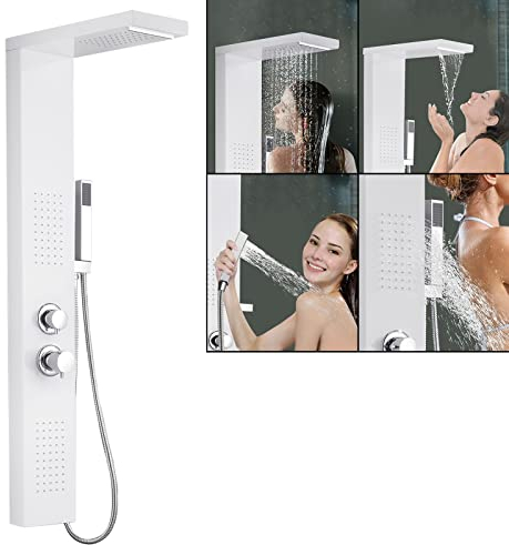 LZQ Duschpaneel Regendusche Duschsystem 4-in-1 Höhenverstellbar Duschstange 304 Edelstahl Handbrause mit thermostat Duschpaneelsystem （Weiß-Duschpaneel）