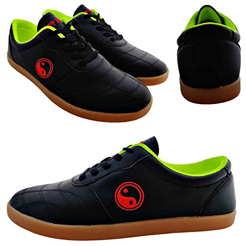 Tai Chi wu Shu Kung Fu Karate Taekwondo Skor Sneakers Sport Gym Kampsport Halkfritt, Svart Grön, 46 EU
