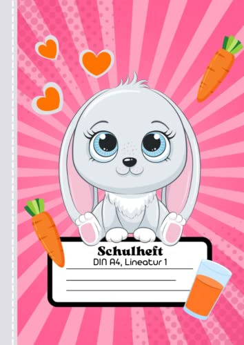 Schulheft liniert 1. klasse - Hase: Schulheft A4 lineatur 1, 50 blatt