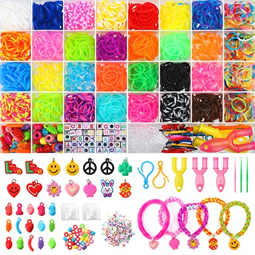 CICIGETI 2500PCS Colorful Loom Bands Set, 32 Colors Loom Rubber Band Starter Kit with Charms & Beads for Girls