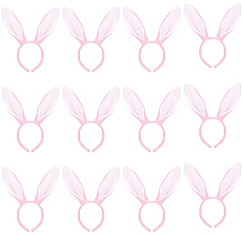 Lot de 12 oreilles de lapin de Pâques - Oreilles de lapin roses sur un bandeau - Accessoire de déguisement de chasse aux œufs de Pâques