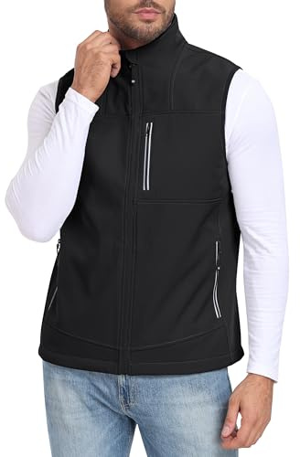 MoFiz Chaleco Trabajo Hombre Chaleco polar Chaqueta Ligera Sin Mmangas al aire Libre Chaleco de Trabajo con Cremallera Negro-83 XL