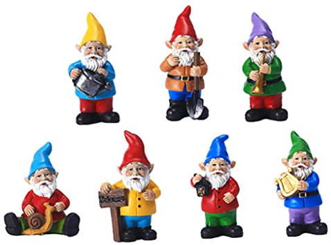 Miniature Garden Gnomes Statue,7Pcs Micro Resin Colored Painted Dwarfs,Small Little Garden Gnome Figurines Terrarium Ornaments