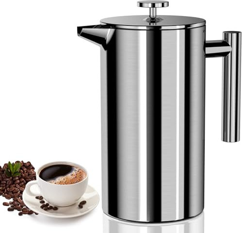 VOSFEEL Cafetière à Piston 1000ML, French Press avec Triple Tiltre, 3 en 1 INOX Français Cafe, Avec Isolation Thermique, Passe au Lave-vaisselle