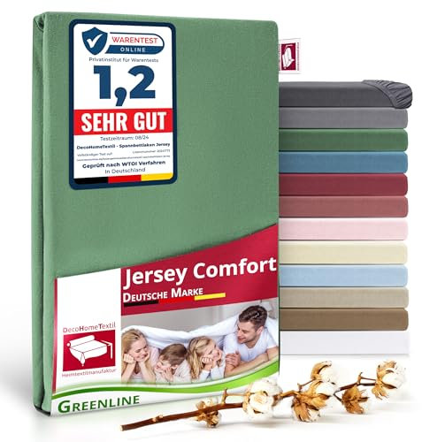 Greenline Spannbettlaken Premium Jersey aus 100% Baumwolle Greenline Dunkelgrün 90-100x200 cm bis zu 30 cm auch für Boxspringbetten, Spannbetttuch