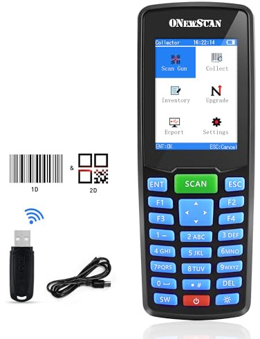 ONEWSCAN Wireless Barcode Scanner, Portable Inventory Scanner 1D&2D&PDF417 Handheld Bar Code Scanners for Collector Data Terminal Inventory Device QR Code Reader with 2.8 Inch LCD Screen
