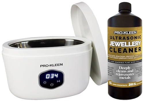 Pro-Kleen Ultrasonic Jewellery Cleaner And Cleaning Solution 43000Hz, 30W, Cleans Necklace Rings Glasses Jewellery Necklace Watch Straps Coins Dentures