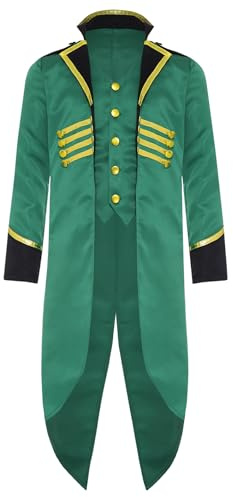 RUNQHUI Kids Renaissance Steampunk Tailcoat Tuxedo Jacket Coat Medieval Victorian Frock Coat for Halloween Cosplay Green 14 Years