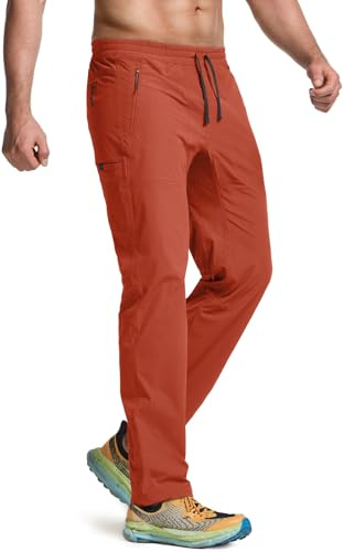 CQR Men's Lightweight Vent Hiking Pants, Water-Resistant & Breathable Sports Outdoor Athletic Pants with Elastic Waist, Ascend Crux Burnt Orange, 30W x 32L
