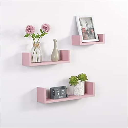 YORKSHIRE HOMEWARE MDF Set of 3 U-Shaped White Floating Shelves for Bedroom, Kitchen, Office, and Bathroom - Decorative Wall Mounted Shelving Unit with Invisible Mounting, Modern Finish (Blush Pink)