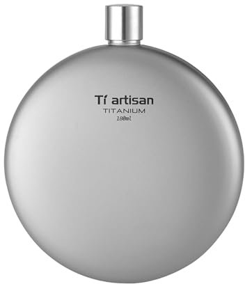 Ti artisan Bouteille à vin ronde plate et portable en titane pour randonnée, escalade, bouteille de vin ultralégère pour camping en plein air (ponçage)