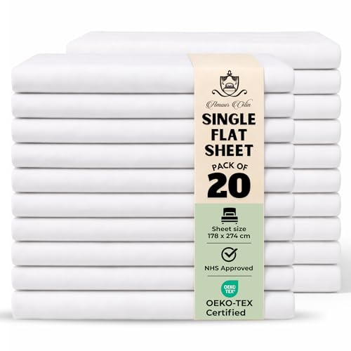Cotton Single Bed Sheets White- Quality Perfect Single Flat Sheet for Home, Hospital, Hotel, Spa Massage Therapy & more- Machine Washable Soft Touch Moisture Absorbing Top Sheet (20)