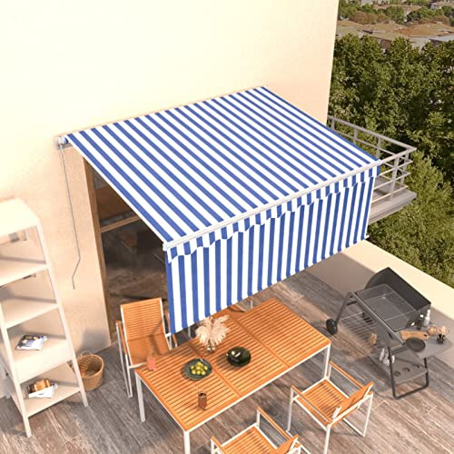 IKAYAA Toldo Manual Retráctil 3 x 2.5 m, Toldo Enrollable Aluminio y,Toldo Completo con Manivela, Toldo Manual para Balcón Azul y Blanco