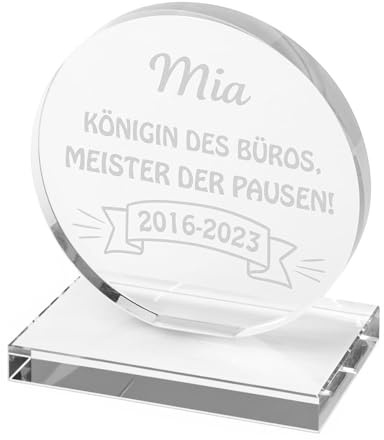 KDO MAGIC - Trophée Personnalisable - Coffret Cadeau Inclus - Trophée Verre personnalisé - Texte, prénom ou Date gravé - Petit Rond - Anniversaire, récompense, Retraite - Thème Texte