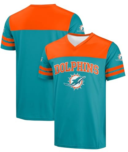 FOCO NFL Herren Offizielles Lizenzprodukt Primary Logo Team Color Wordmark Game Day V-Ausschnitt Fußball-Top, Miami Dolphins - Aqua, Klein