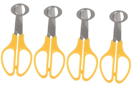 Mikikit Tijeras Unidades Inoxidable Huevos de Codorniz de Acero para 4 de Mango Estilizado, Cortador Incisivo Pack Amarillas para Cocina y Restaurante