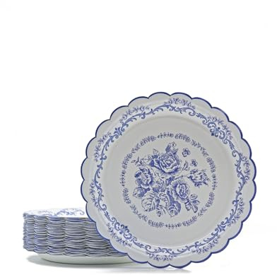 Oevbexos Blue Floral Paper Plates – 48PCS Blue and White Paper Plates, 7 Scalloped Vintage Style for Wedding, Tea Party, Baby Shower, Birthday, Holiday, Bridal Shower Décor