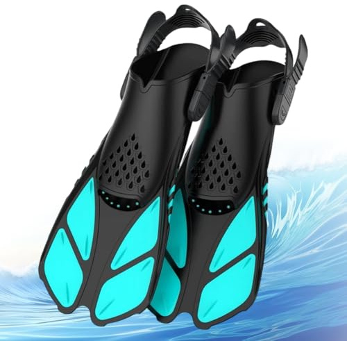 Palmes de natation pour adulte unisexe, réglables, avec talon ouvert, courtes et antidérapantes, pour la plongée avec tuba, la plongée et la natation, cyan, taille L/XL 27 à 31 cm