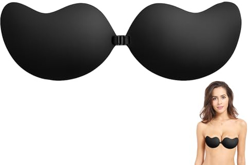 Yupaluz Breathable Sticky Bra,Push Up Sticky Bras for Cup B,Reusable Sticky Bra Push Up,for Low Cut Dress, Weddings, Parties and Dances(Black)