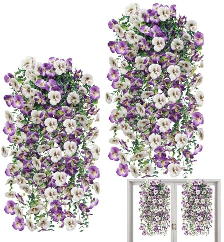 2 Pezzi Di Fiori Artificiali Pendenti - Fiori Artificiali Realistici Per Esterni | Mazzi Di Piante Finte Sospese Resistenti Ai Raggi UV | Decorazioni Primaverili Per Casa, Patio E Terrazzo (C)