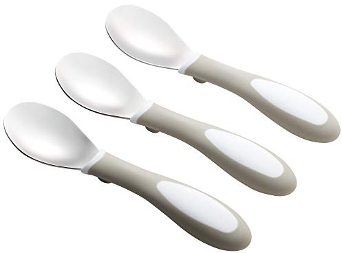 ECR4Kids My First Meal Pal Stainless Steel Spoons, Toddler Silverware, White, Light Grey, 3-Pack