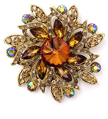 LAXPICOL Vintage Women's Brown Austrian Crystal Elegant Flower Brooch Wedding Broach Pin