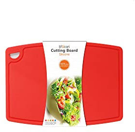 liflicon Tagliere in Silicone Ecologico Antibatterico Anallergico Alta qualità Senza BPA con Scanalatura Anti Sporco Certificato LFGB e FDA (Rosso, S)