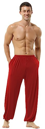 Hoerev Super Soft Modal Spandex Harem Yoga Pilates Schlauch，Rot，L