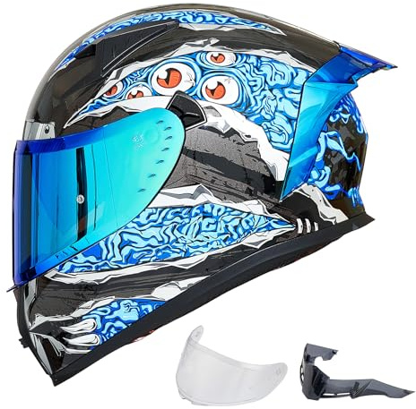 ILM Motorcycle Helmet Full Face with Pinlock Compatible Clear&Tinted Visors and Fins Street Bike Motocross Casco DOT Model Z501(Manta Blue, XX-Large)