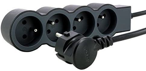 LEGRAND | Rallonge Multiprise Extra-Plate, 4 Prises 2P+T 16A 3680W, Cordon 3m Noir Et Gris Foncé, 1 Prise À 90° Pour Chargeur Volumineux