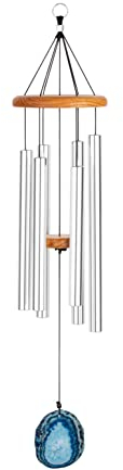 Sonic Energy Blue Agate Meditation Chime – 73 cm, Silber – Windspiel mit 6 Klangstäben, 432 Hz – Dekoration für Haus, Studio, Garten (BAMC29S)