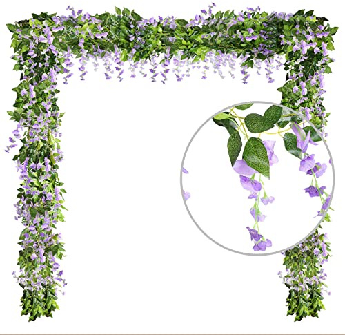 2pcs Vigne de Fleur Artificielle Glycine 2M Guirlande Fleurs Artificielles Vigne Suspendue Tenture Mariage Plafond Fausse Plante Mauve pour Mariage Jardin Maison Arche Voiture Printemps Décoration