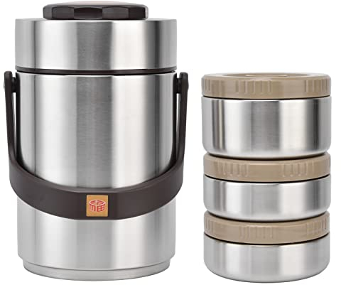 fansheng Isolierte Lunchbox, 2 l, 3-lagig, Edelstahl, Lebensmittelbehälter für Kinder, Erwachsene, Frauen, Herren, tragbar, auslaufsicher, Vakuum, Wärmeerhaltung, heiße Speisen, für lange Fahrten