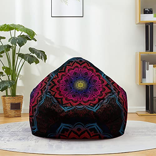 FANSU Sitzsack Waschbar Sitzsack Ohne Füllung Sitzsäcke für Kinder Erwachsene, Sitzsack-StuhlbezugIndoor Outdoor Textile Aufbewahrung mit Reißverschlus (100x120cm,Schwarz rotes Mandala)