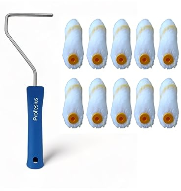 10 x 10 cm Profesius Radiator Rollers with Plug-In Bracket, Replacement Rollers, Gold Thread Rollers, Paint Rollers for Paints and Varnishes, Painter's Rollers for Efficient Painting and Optimal