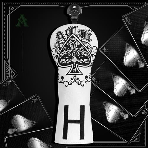 Golf Club Head covers Hybrid Utility Rescue with Interchangeable Number Tag 23456 UT Elastic Closure White PU Leather Lucky7 Embroidery