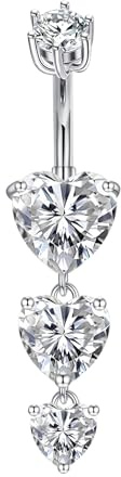 CIZME 925 Piercing all'ombelico in Argento Sterling 14G 8 mm Barra ombelicale con Ciondolo a Cuore Piercing al Ventre Gioielli con CZ
