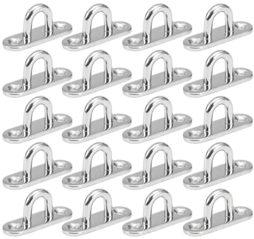 AstarFavor 20 Stück Augplatten Edelstahl,M5 Edelstahl Decksplatte, Decken Haken Metall Befestigungshaken Bootszubehör,Augplatten mit Öse für Sonnensegel Wand-Befestigung