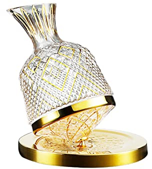 Crystal Glass Wine Decanter with 360 Rotation Metal Base, Rotating Red Wine Aerator, Thickened Glass Rapid Wine Aeration, Wedding Gift, Birthday,Wine Lover(E)
