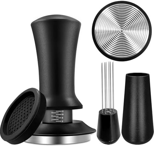 Kaffee Tamper 51mm, Espresso Tamper mit Skaleneinstellung, Edelstahl Kaffeestampfer, Tampermatte Tool Kaffee Tamper Set, Tamper 51mm mit Holzgriff, Barista Tamper-Set für Cafes und Kaffeeliebhaber