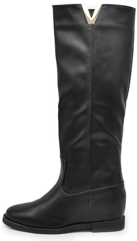 IF Fashion Stivali Alti da Donna Con decorazione metallica a forma di V Zeppa Interna Rialzo LY81-7 nero N.39