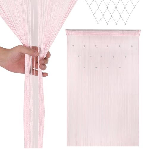 Trimming Shop Glitter Beaded String Curtains Polyester Fly Screen Room Divider Fringe Panel Spaghetti Tassel Curtain Decorative for Doorway, Windows & Event Decoration, 200cm x 100cm, Baby Pink