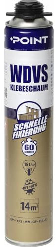 POINT Mousse de montage WDVS pour pistolet - 850 ml - Mousse de construction pour isolation, remplissage et isolation - Mousse polyuréthane avec très forte adhérence pour coller tous les matériaux