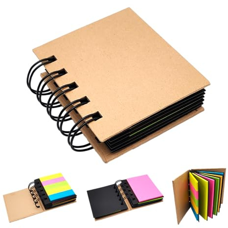 Blocco Ecologico con Foglietti Adesivi e Segnapagina – Kit 250 PZ Colorati per Appunti, Studio, Ufficio e Organizzazione – Memo Super Resistenti con Spirale in Cartone Riciclato
