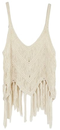 BILIKEYU Débardeur pour femme sans manches col en V élégant tricoté bohème bretelles spaghetti camisoles ample confortable Crop top d'été (beige, M)