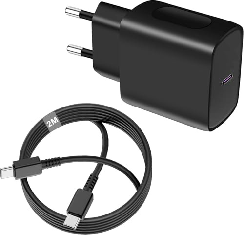 Vemfay 45W USB C Adapter con 2M cavo USB-C, Caricabatterie per Samsung S25/S24/S23/ S22 /S21 /S21 Ultra,S20 FE, A16/A15/A14/A56/A55/A34, Tipo C Alimentatore Spina Ricarica Adattatore