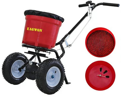 EAGWON 50lb Broadcast Spreader, Capacity Lawn Spreader & Fertilizer Spreader, Rustproof Poly Hopper, Adjustable Drop Rate, All-Terrain Pneumatic Tires, Epoxy-Coated Frame for Lawn Care, Red