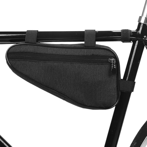 KLVGTIFS Bolsa de Bicicleta, 1,5 L Triangular Bolsa Bicicleta Cuadro, Accesorios Bici montaña para Guardar Teléfonos Móviles, Llaves, Snacks, Herramientas, para MTB BMX, Negro