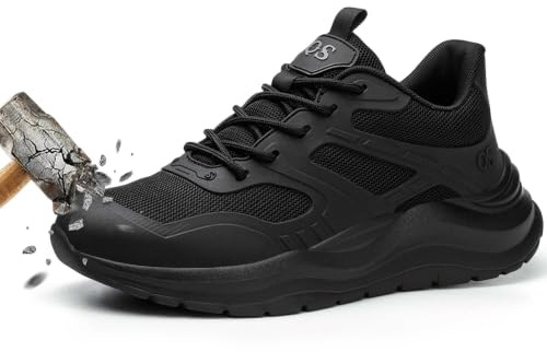 DYISOFY Steel Toe Cap Safety Trainers Men Women Lightweight, Black, UK 9