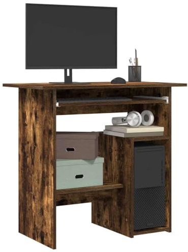 RMIHSJG Scrivania affumicatura 80 x 45 x 74 cm, materiale in legno con vano portaoggetti e ripiano per tastiera per ufficio home office